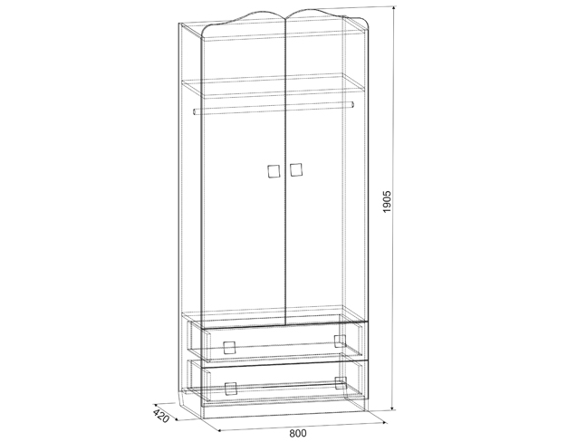 Шкаф комбинированный Амели (с ящ. 2-створчатый)
ш=800 мм, г=420 мм, в=1905 мм